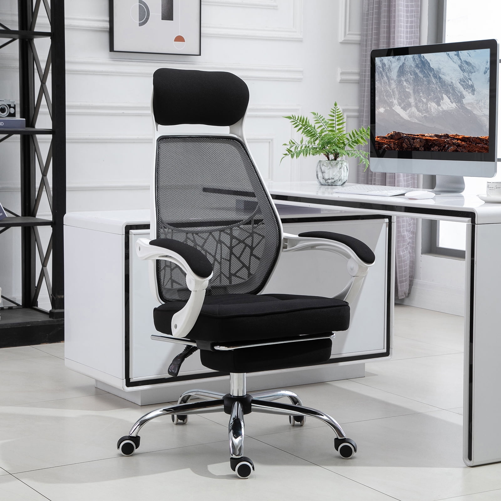 ErgoFlex High-Back Black Mesh Executive Swivel Chair with Adjustable Arms