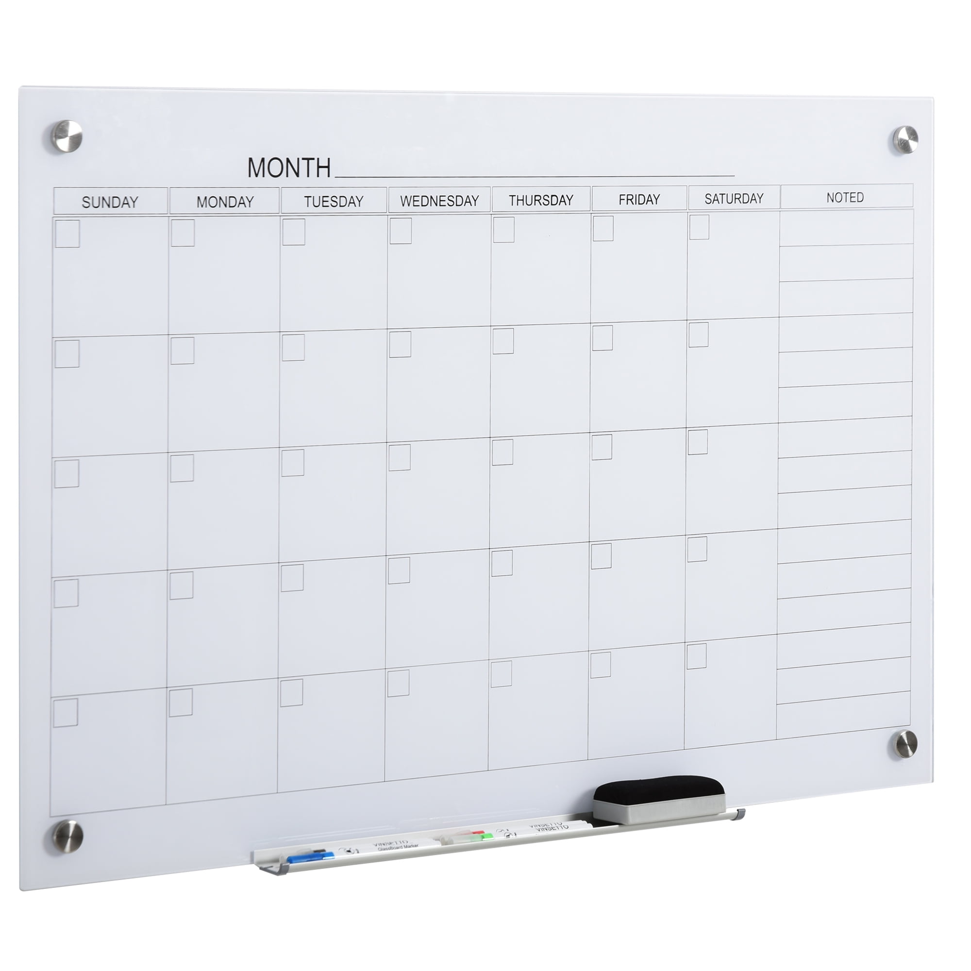 Vinsetto 35x23 Dry Erase Wall Calendar Glass Whiteboard Monthly Planner  for Homeschool Supplies & Home Office Organization with 4 Markers and 1  Eraser,Frameless 