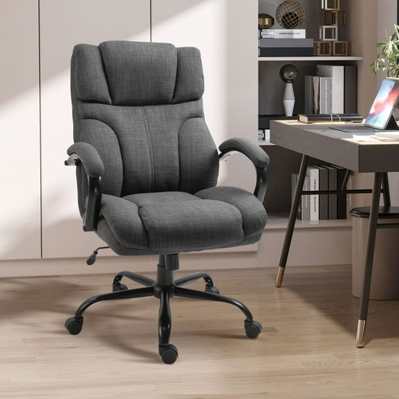 Vinsetto 500lbs Big and Tall Office Chair with Wide Seat, Executive Computer Desk Chair with Adjustable Height, Swivel Wheels and Linen Finish, Dark Grey