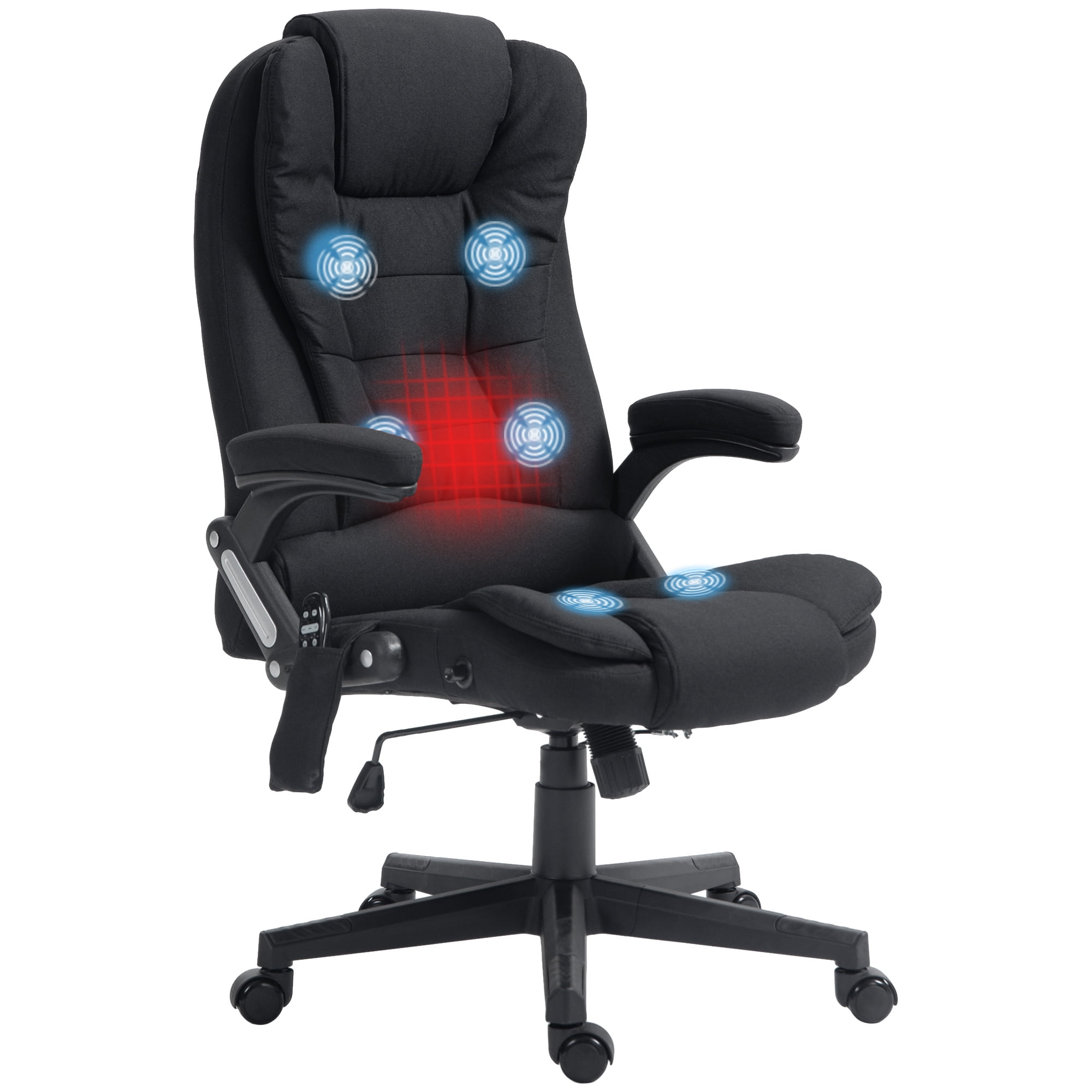 Vinsetto 6 Point Vibrating Massage Office Chair with Heat, Linen High Back Executive Office Chair with Reclining Backrest, Armrests, Black