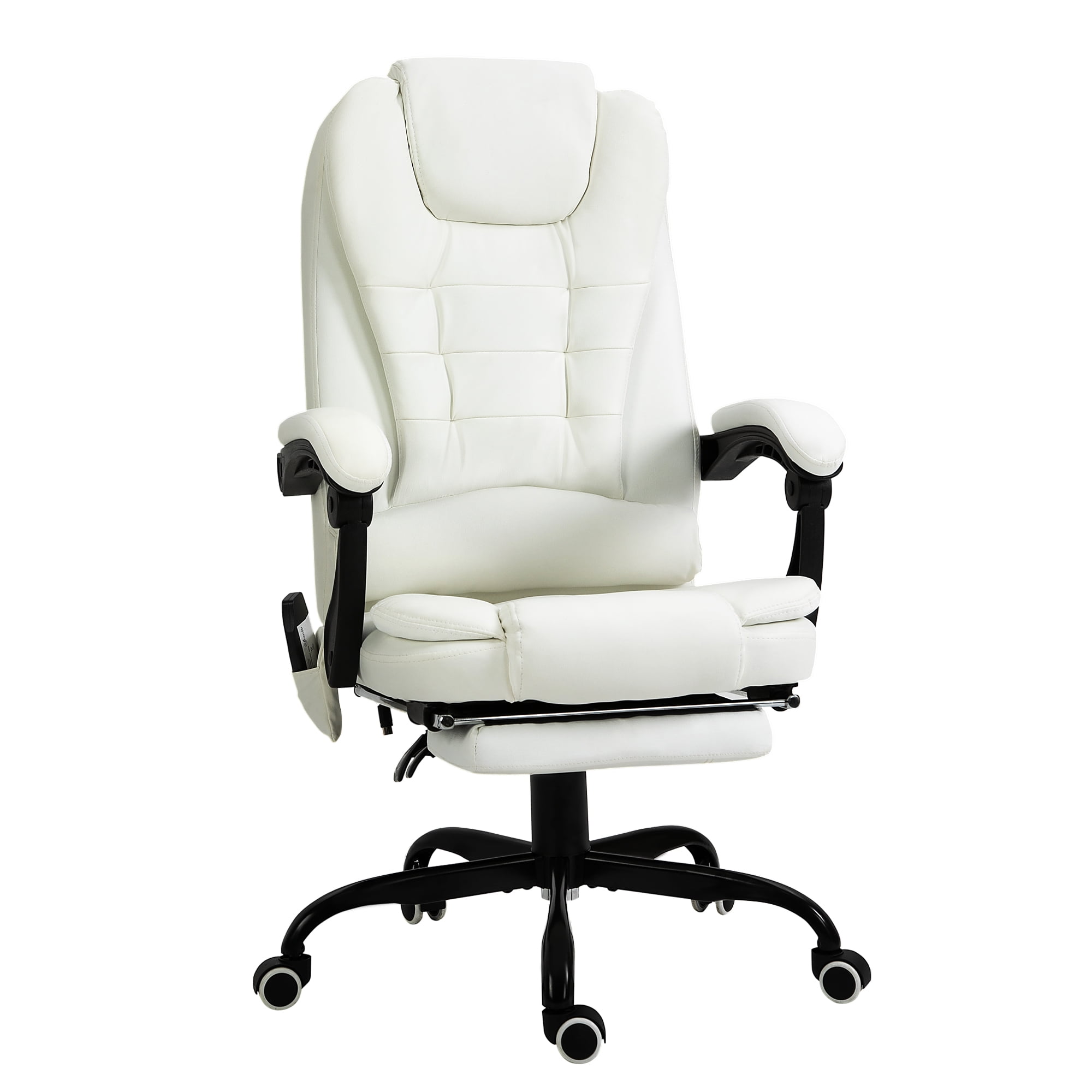 White High Back Swivel Leather Office Chair with Metal Base