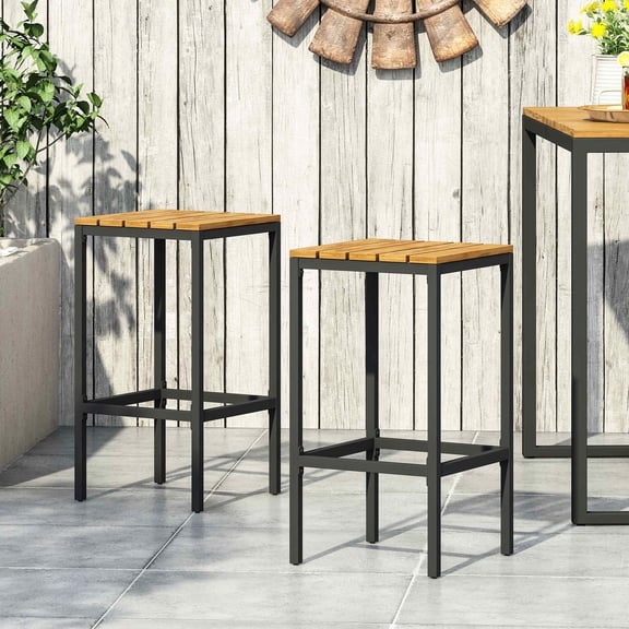 Vinsetto Acacia Wood Bar Stools Set of 2, Teak+Black
