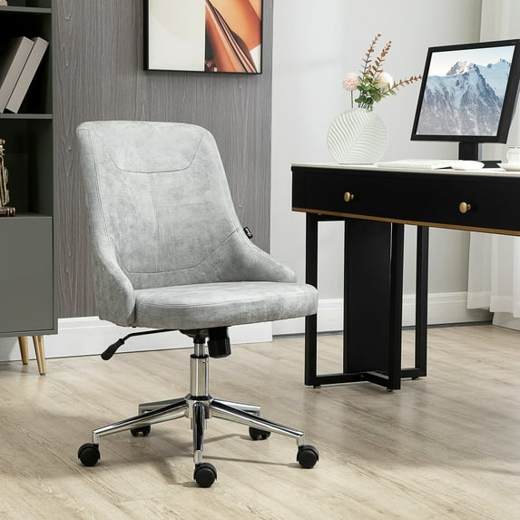 Vinsetto Armless Task Chair, Mid-back Desk Chair, Microfiber Home Office Chair with Adjustable Height, Tilt, Swivel Function, Gray