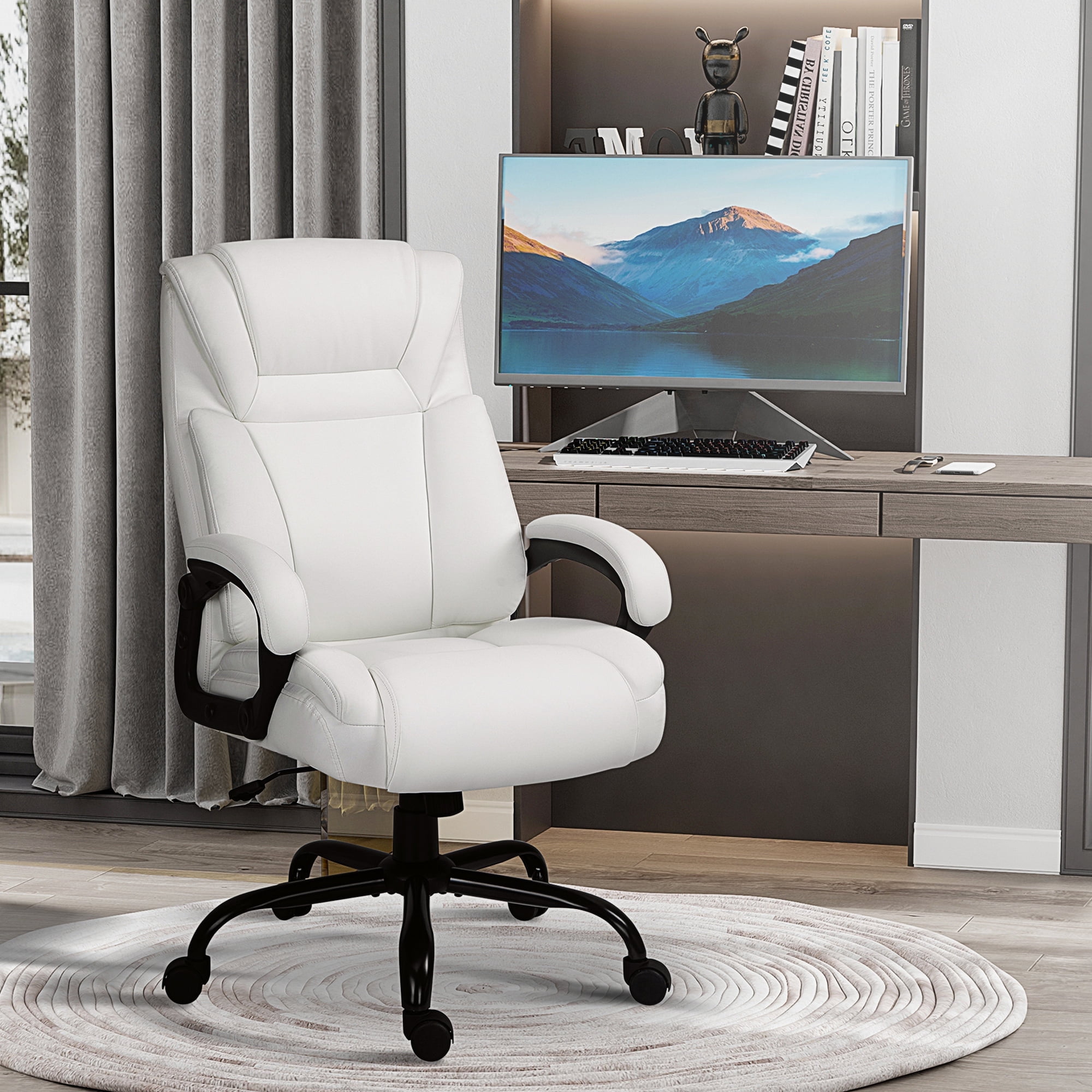 White Faux Leather High Back Executive Swivel Office Chair