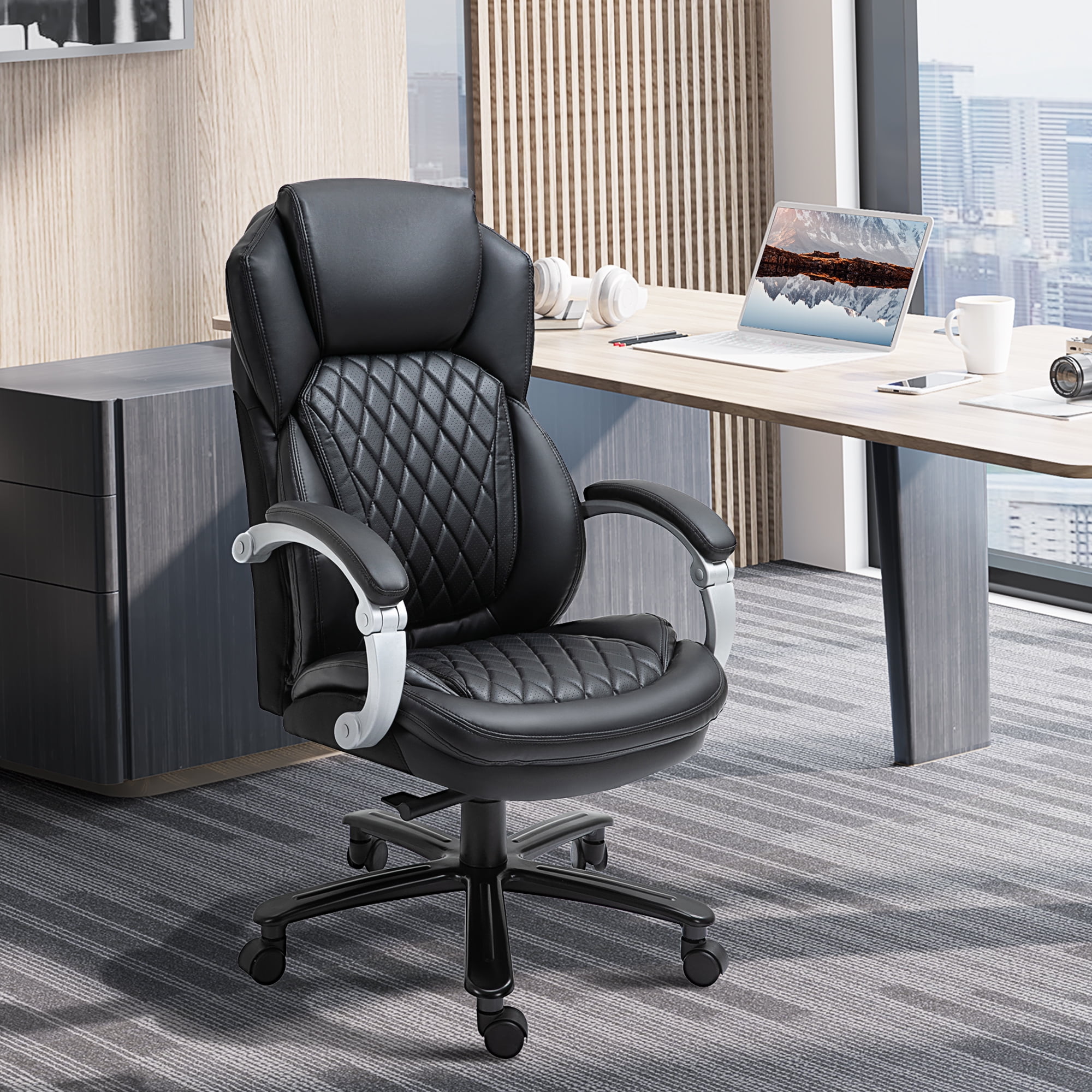 Vinsetto Ergonomic Executive Office Chair Wide Seat High Back Adjustable Height Black Walmart