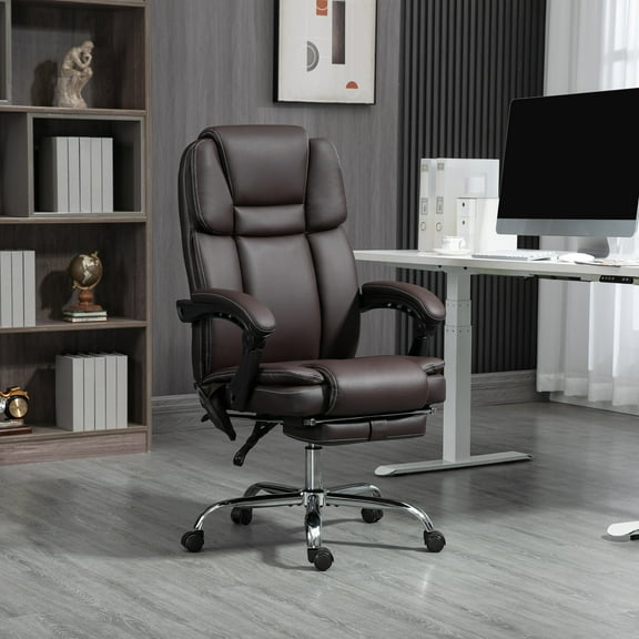 Vinsetto Brown PU Leather Heated Massage Office Chair - 6 Vibration Points, Reclining Computer Desk Chair with Footrest, Adjustable Height for Home & Office Comfort