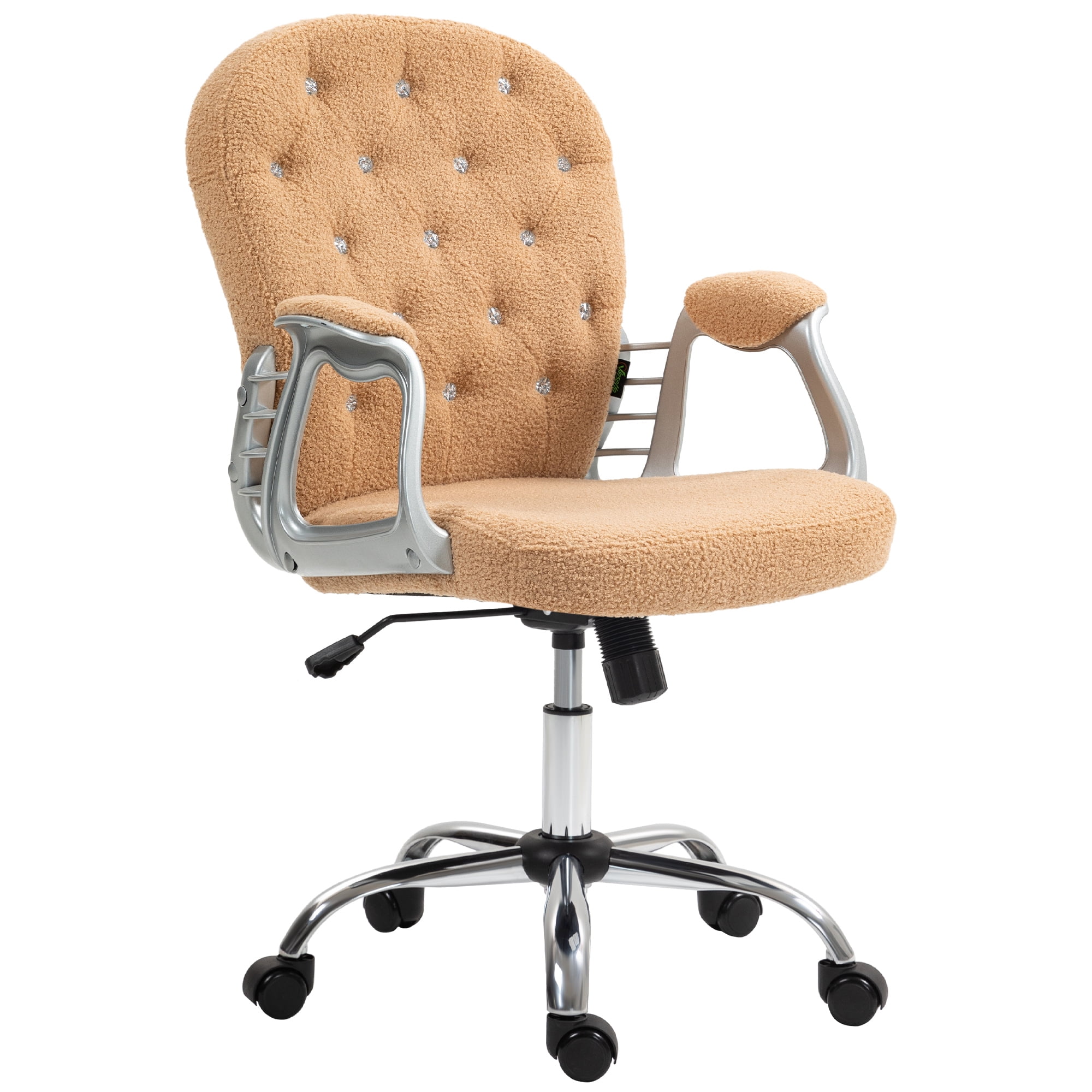 Khaki Fabric and Metal Swivel Task Chair with Fixed Arms
