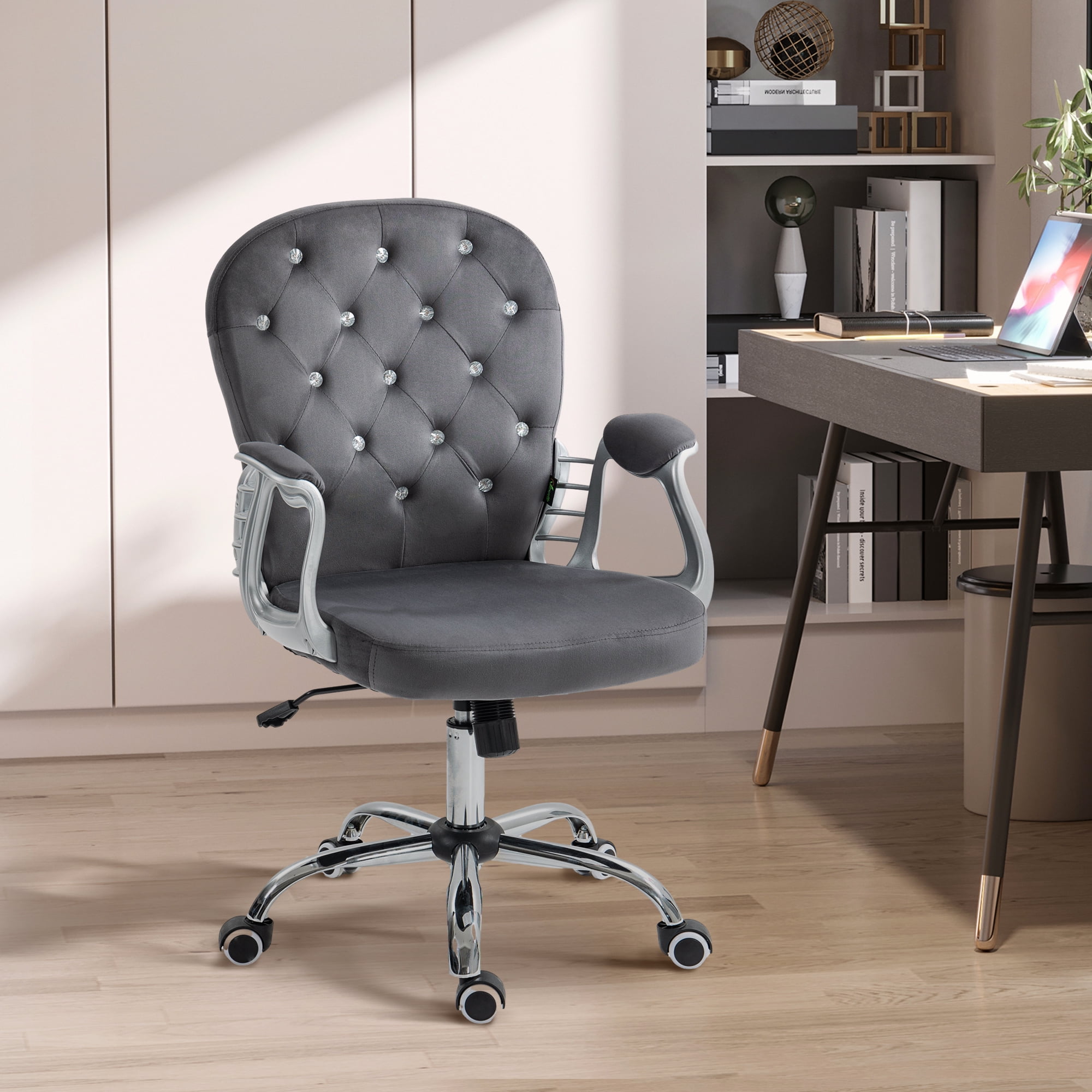 Vinsetto Button Tufted Home Office Chair with Adjustable Height Armrests