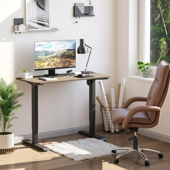 Vinsetto Electric Height Adjustable Standing Desk with 48" Desktop, Sit Stand Home Office Desk with Memory Button Control and Anti-Collision System, Teak/Black