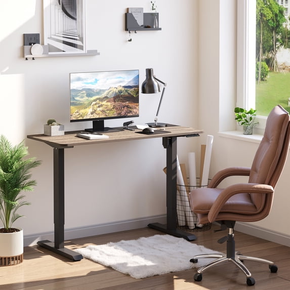 Vinsetto Electric Height Adjustable Standing Desk with 54" Desktop, Sit Stand Home Office Desk with Memory Button Control and Anti-Collision System, Teak/Black 54" L