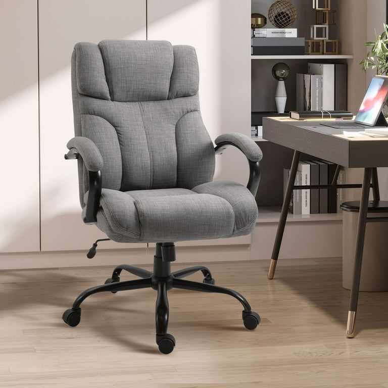 Vinsetto 500lbs Big and Tall Office Chair with Wide Seat Executive Computer Desk Chair with Adjustable Height Swivel Wheels and Linen Finish Light