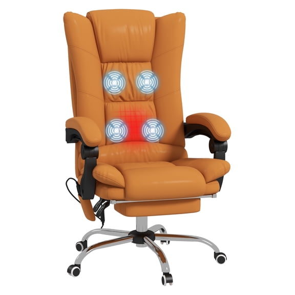 Vinsetto Executive Massage Office Chair with 4 Vibration and Heat, 3 Modes, PU Leather Swivel Chair with Adjustable Height, Reclining Back, and Footrest, Light Brown