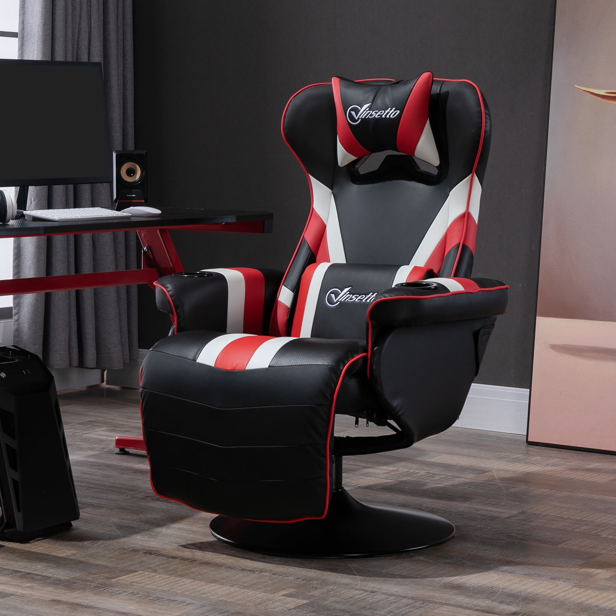 Vinsetto Reclining Gamer Chair Racing Style Lumbar Support Big Foot Rest for Adults Black White Red Walmart