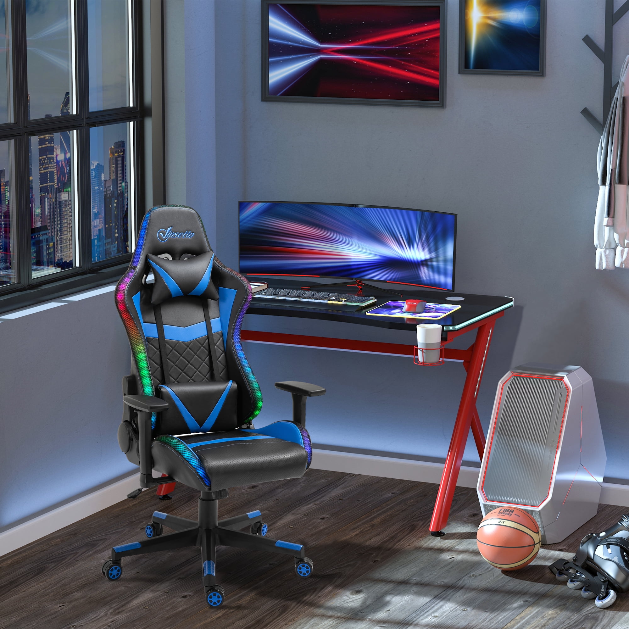 Vinsetto Gaming Chair with RBG LED Lights and Adjustable Seat