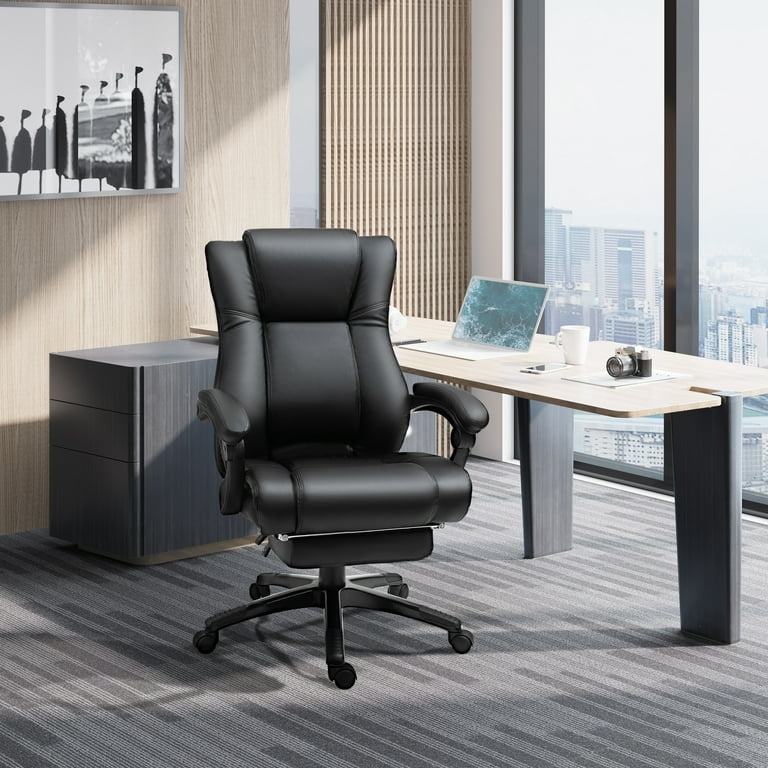 Vinsetto Executive High Back Office Chair Executive Computer Desk Chair with PU Leather Adjustable Height and Retractable Footrest Black Walmart