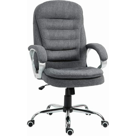 Vinsetto High Back Home Office Chair Executive Computer Chair with Adjustable Height, Upholstered Thick Padding Headrest and Armrest - Gray