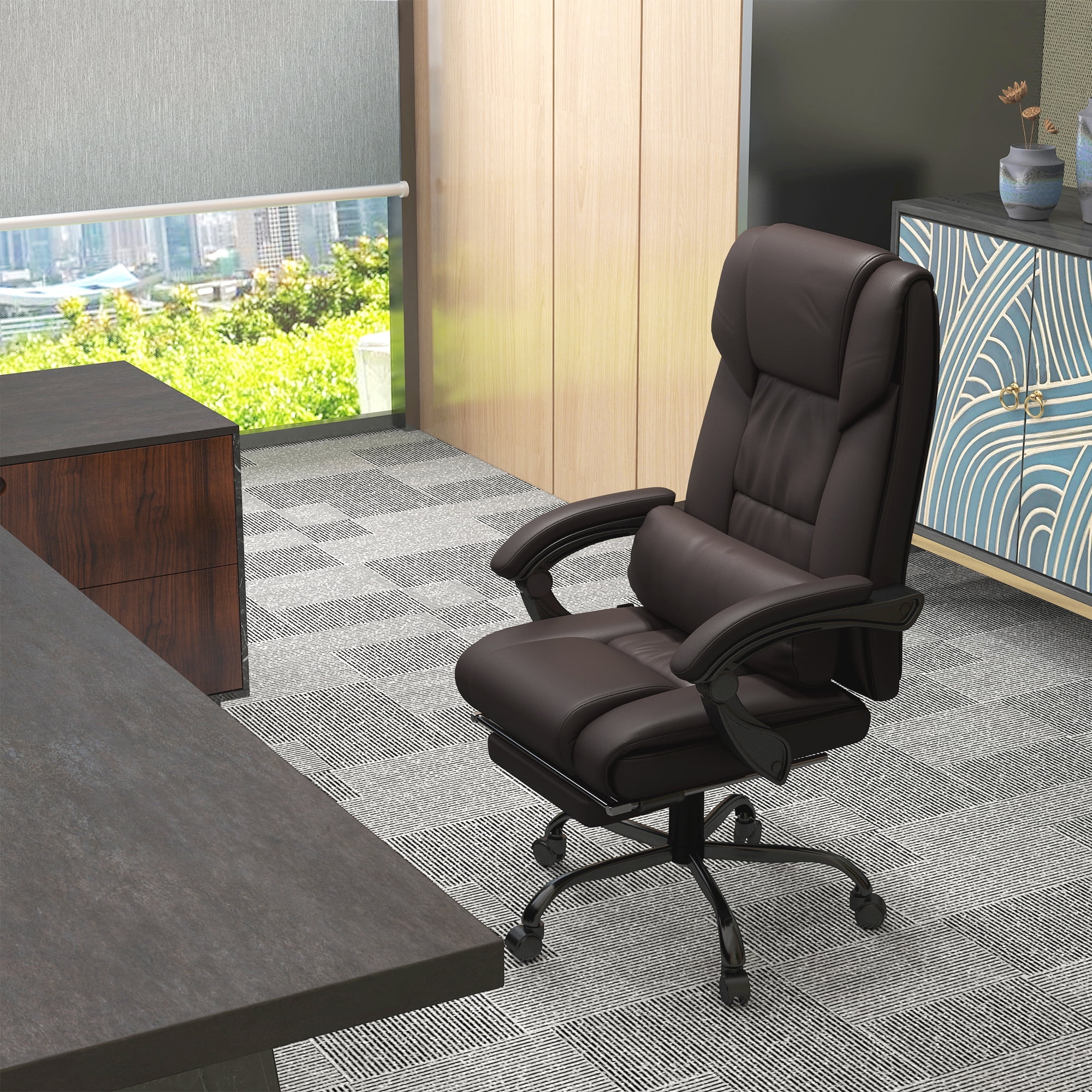 Brown High Back Leather Executive Swivel Office Chair with Adjustable Arms