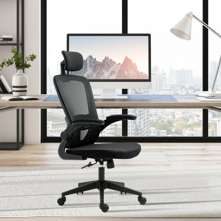 Vinsetto High Back Ergonomic Computer Home Office Chair, Mesh Task Chair With Lumbar Back Support Reclining Function Adjustable Headrest Arms Height Black