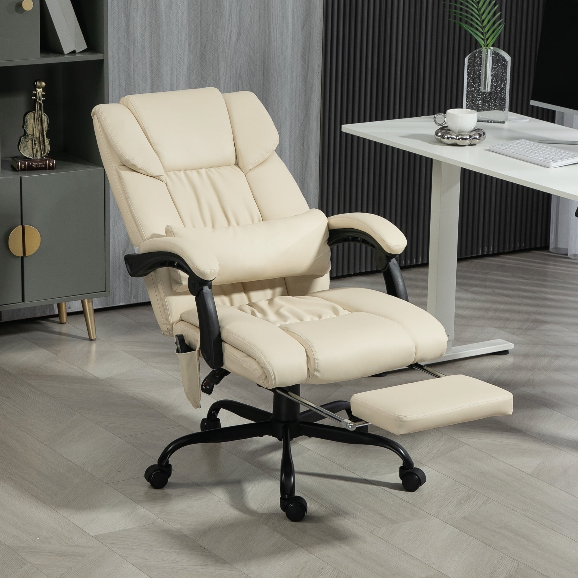 Beige Faux Leather High Back Executive Swivel Office Chair