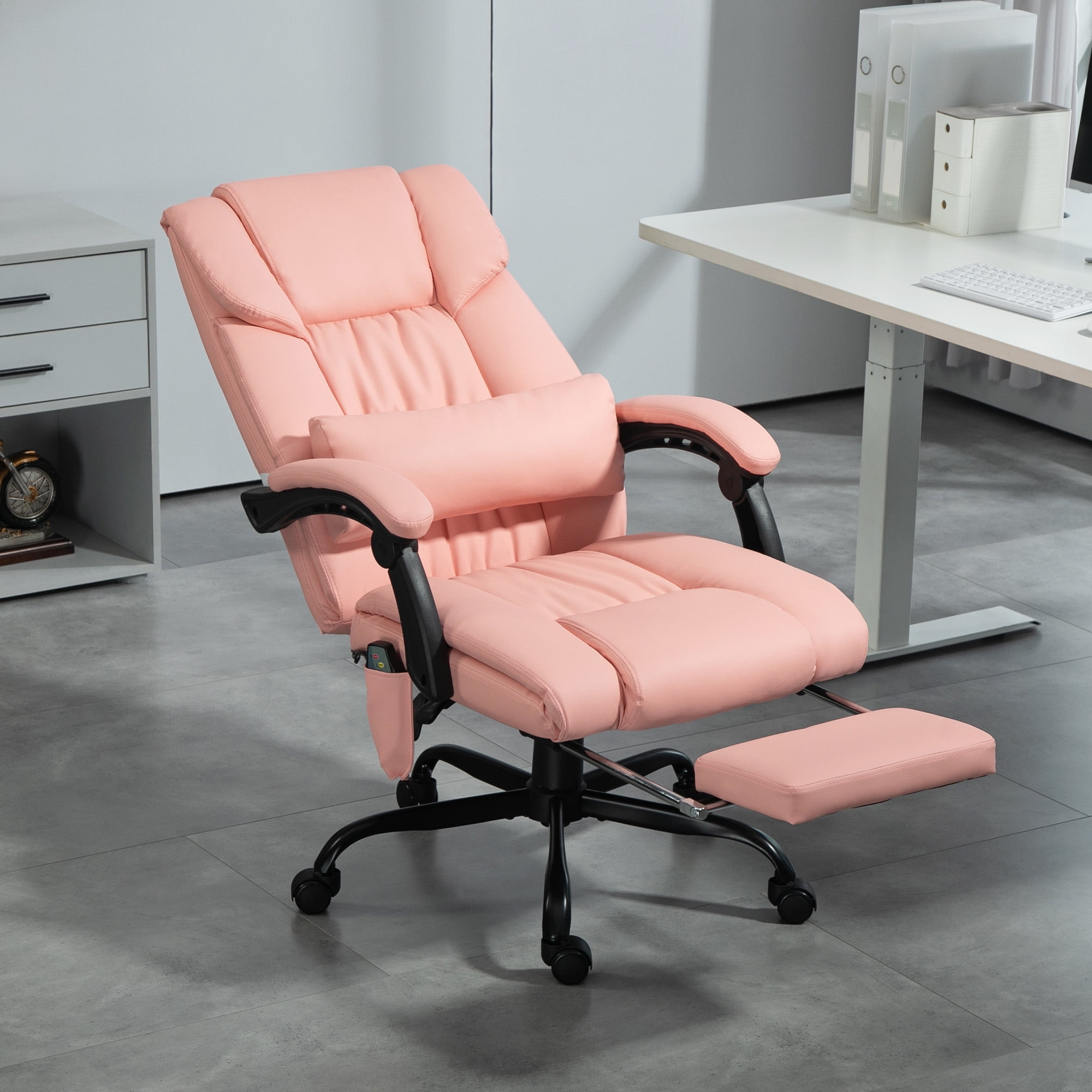 Vinsetto High Back Vibration Massage Office Chair with 6 Points, Height Adjustable Reclining Office Chair with Retractable Footrest and Remote, Pink