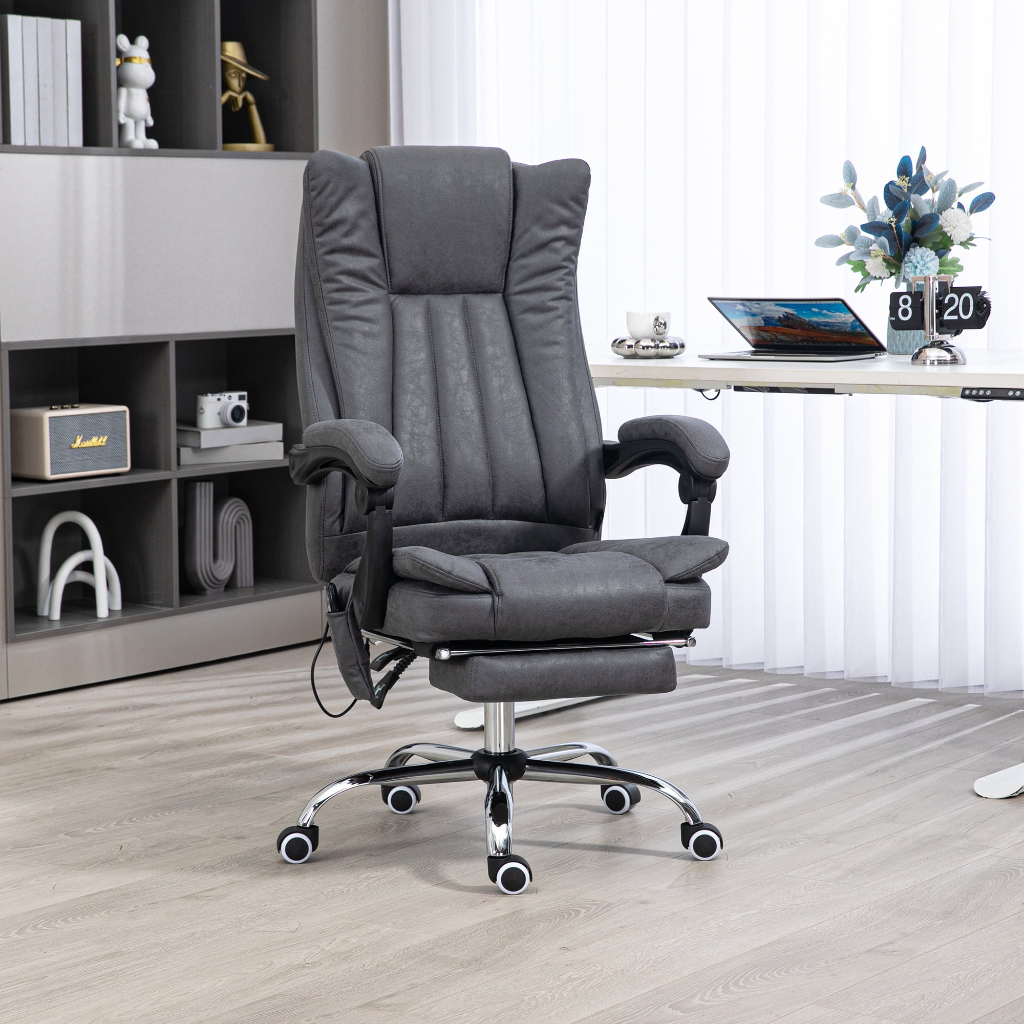 High Back Gray Fabric Swivel Office Chair with Adjustable Arms