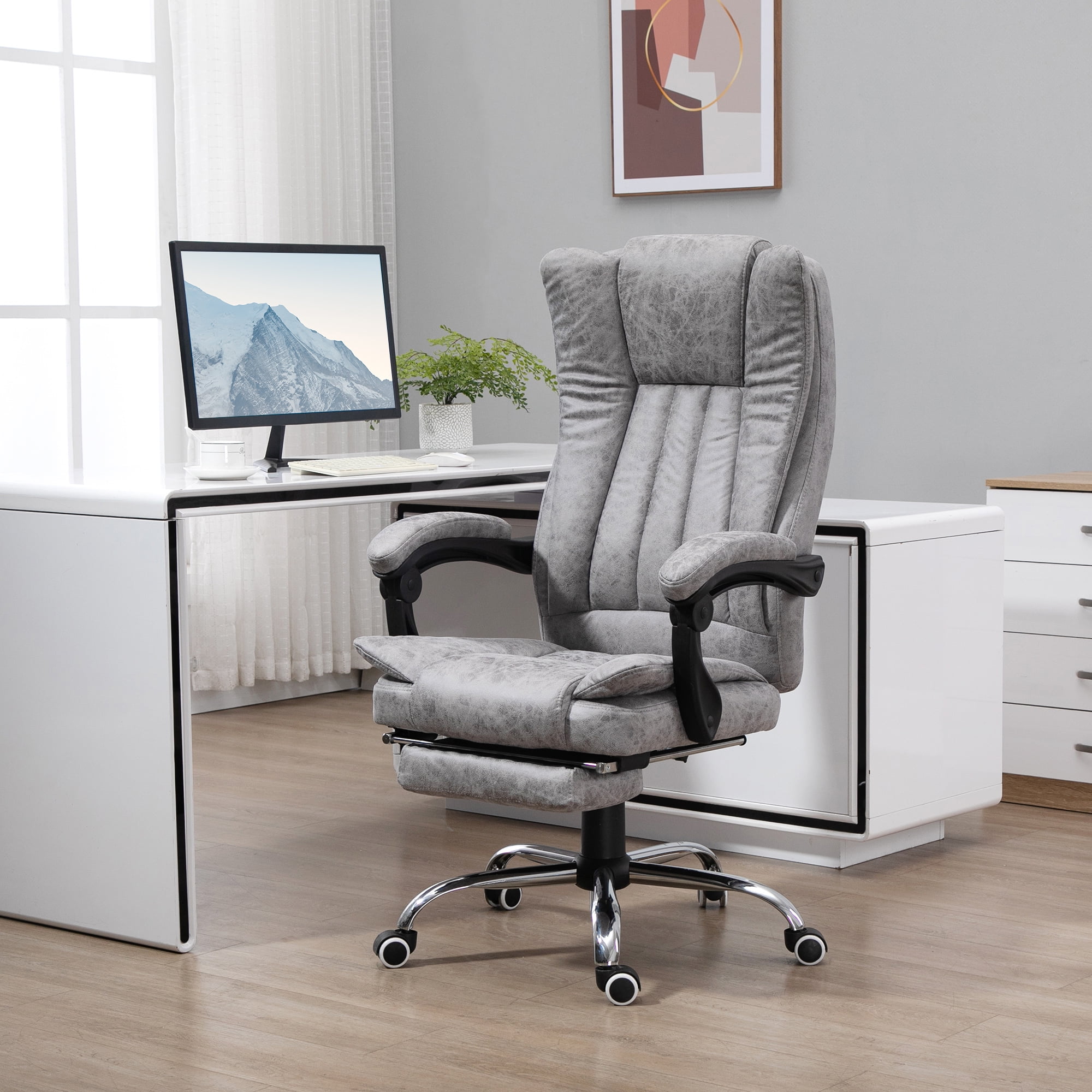 Gray Microfiber High Back Executive Swivel Office Chair with Massage and Heat