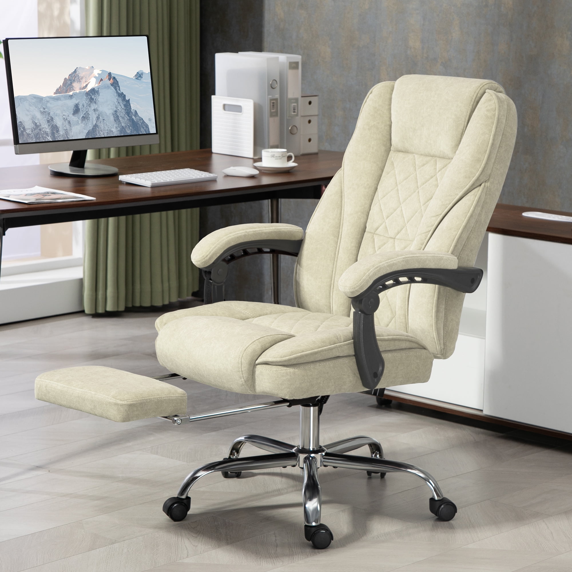 Vinsetto Executive Massage Office Chair, Heated Computer Desk Chair with Adjustable Height and Footrest, Beige