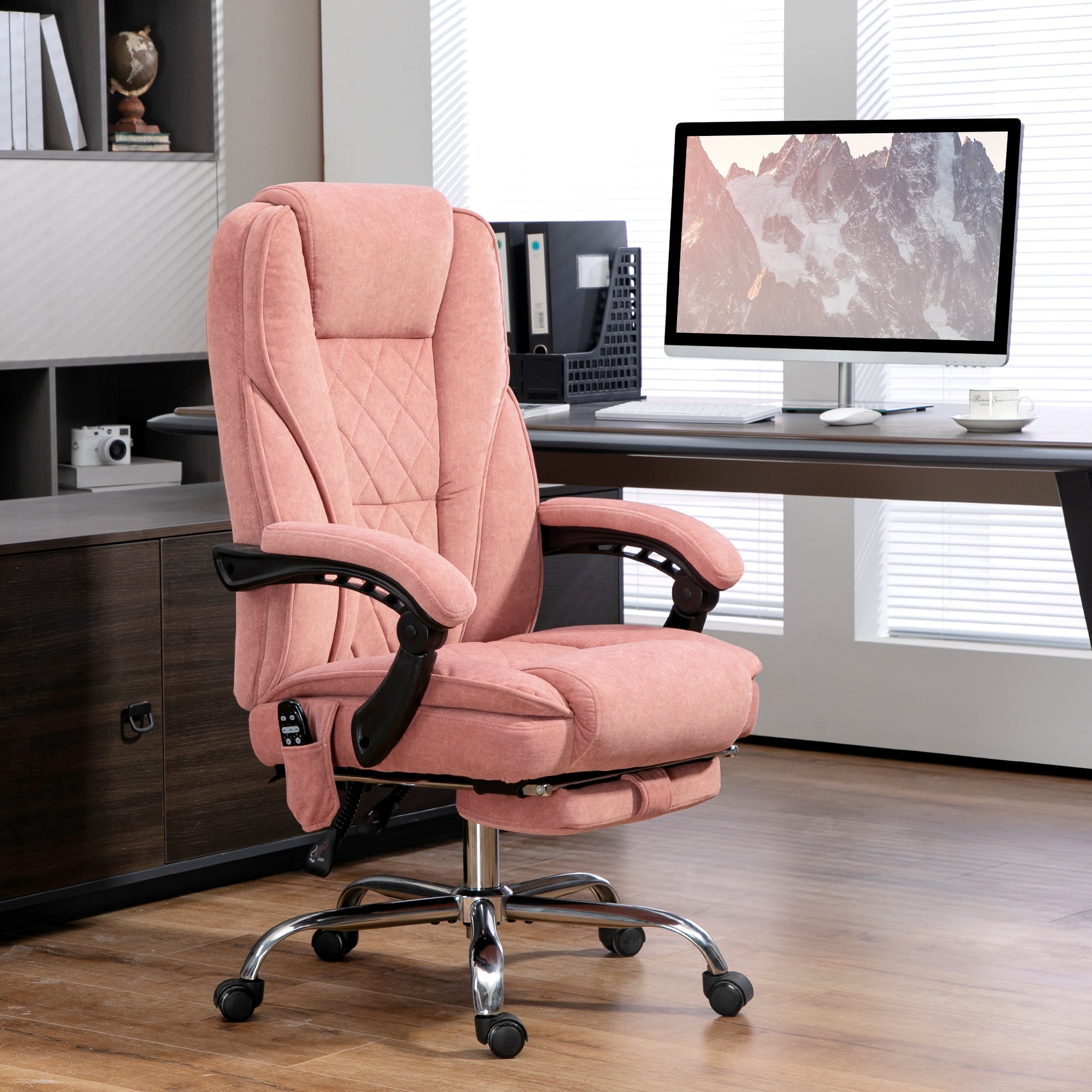 Vinsetto Massage Office Chair with Heat, Reclining, Footrest, Pink