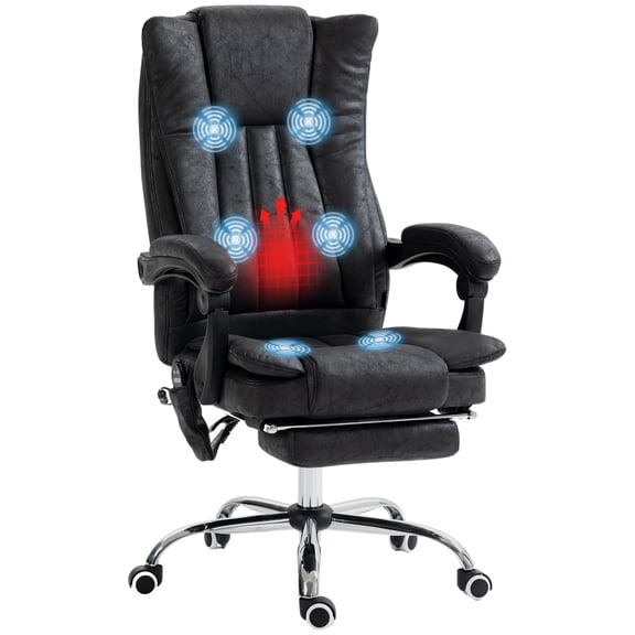 Vinsetto Microfiber Office Chair, High Back Computer Chair with 6 Point Massage, Heat, Adjustable Height and Retractable Footrest, Black
