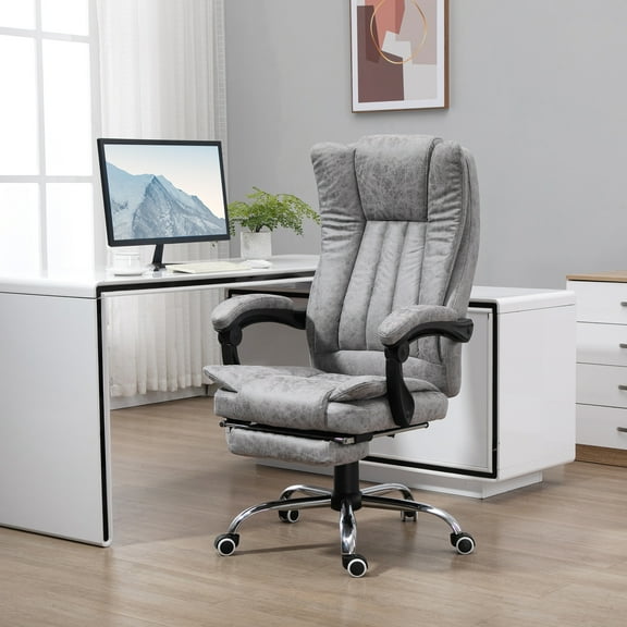 Vinsetto Microfiber Office Chair, High Back Computer Chair with 6 Point Massage, Heat, Adjustable Height and Retractable Footrest, Gray