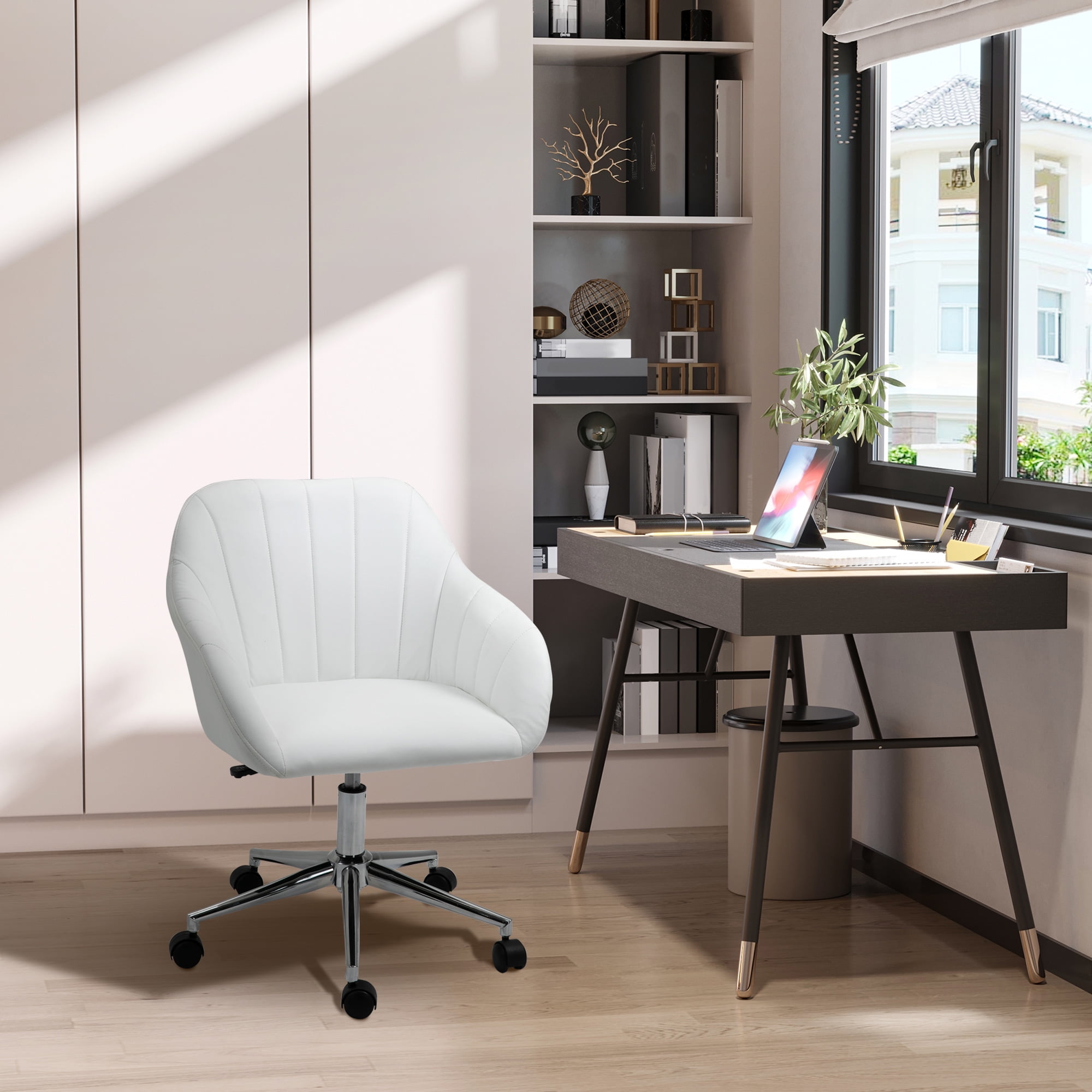 Vinsetto Mid Back Home Office Chair w Tub Seat Design Adjustable Height White