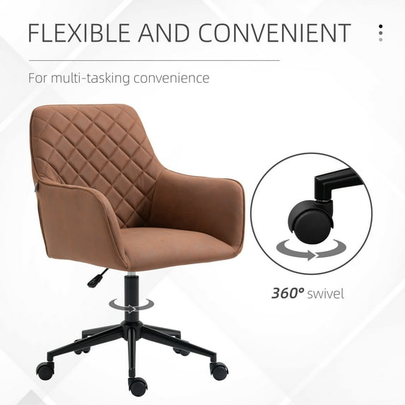 Ergonomic Office Chair Vinsetto Mid Back Modern Home Office Chair Swivel Computer Desk Chair with Adjustable Height, Microfiber Cloth, Diamond Line Design, and Padded Armrests, Brown,Adjustable Offic