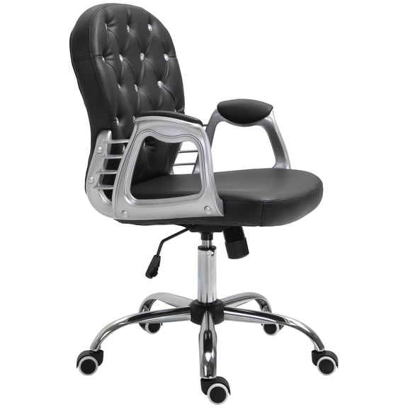 Vinsetto PU Leather Office Chair, Button Tufted Desk Chair with Armrests, Black
