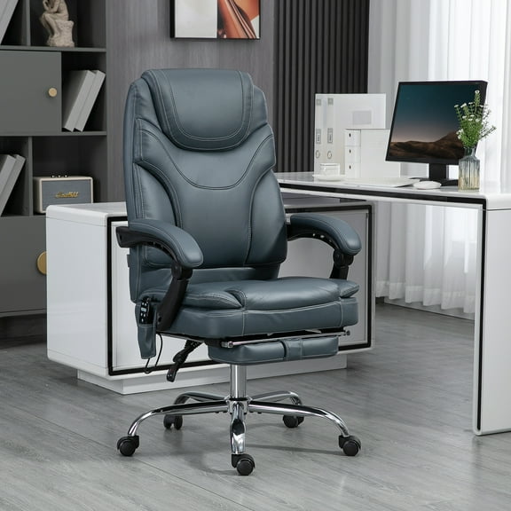 Vinsetto Office Chair PU Leather Vibration Massage and Heat, Gray