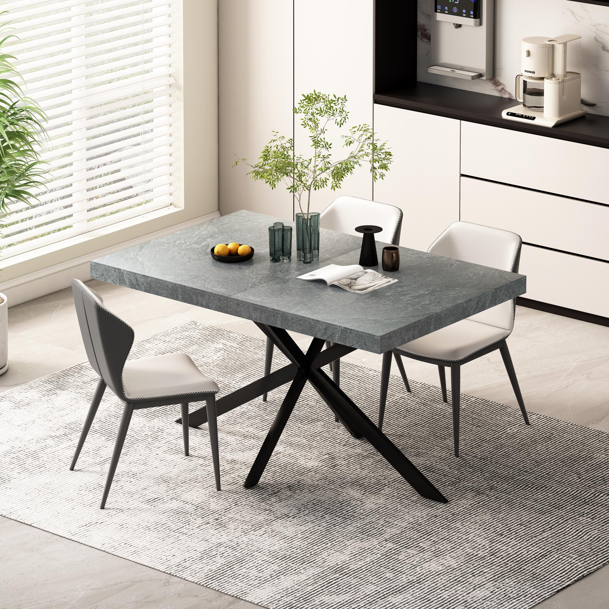 Vinsetto Retro Rectangular Stretch Dining Table with Box, DARK GREY ...