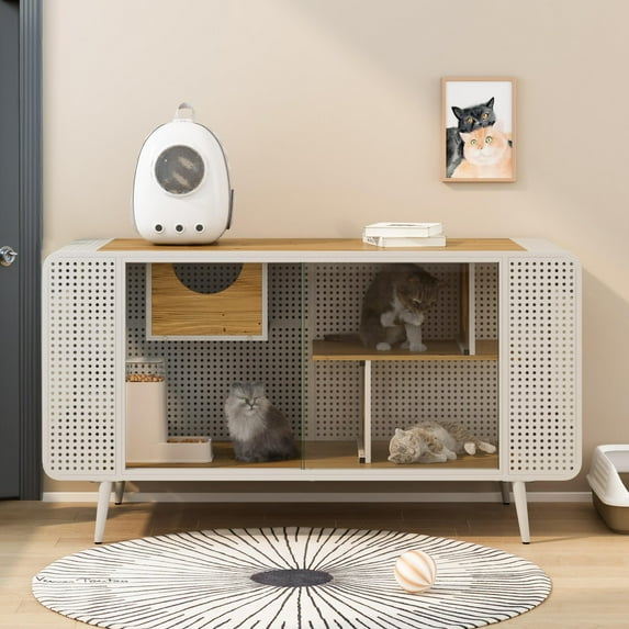 Vinsetto Spacious Cat House with Tempered Glass, White