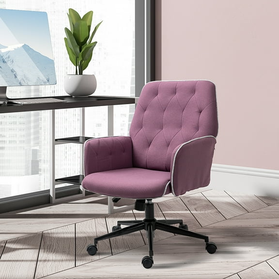 Vinsetto Spandex Home Office Chair, Tufted Height Adjustable Computer Desk Chair with Swivel Wheels and Padded Armrests, Purple