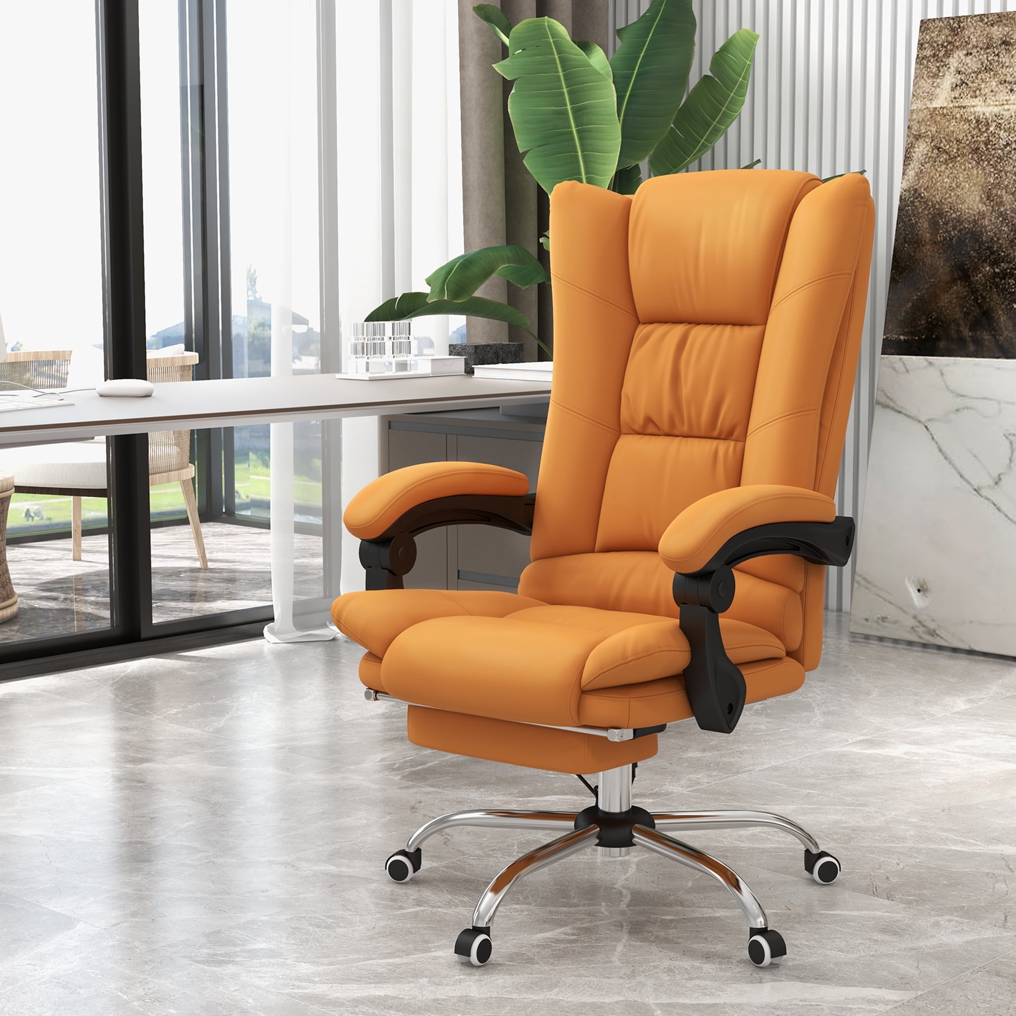 Light Brown High Back Leather Swivel Massage Office Chair