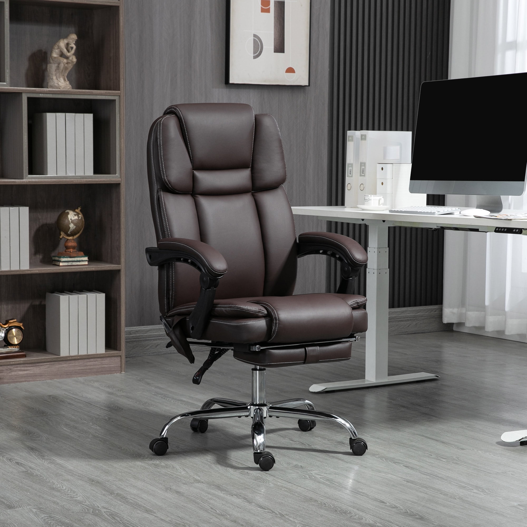 Vinsetto Dark Brown Leather Swivel Massage Office Chair with Heat