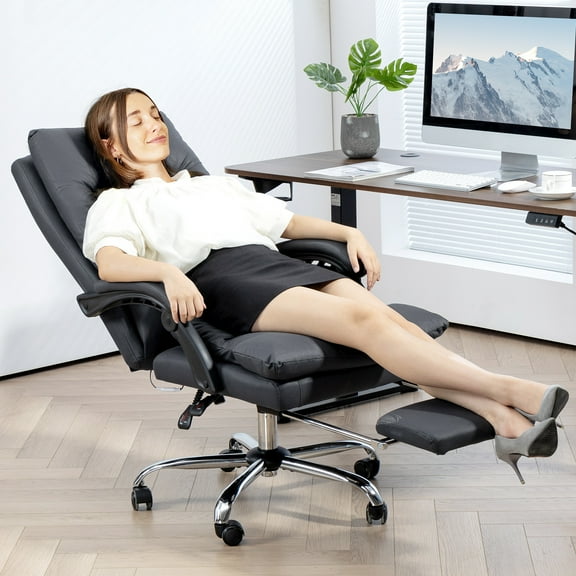 Vinsetto Vibration Massage Office Chair with Heat, Recining Back, Footrest, Microfibre Comfy Computer Chair, Dark Gray