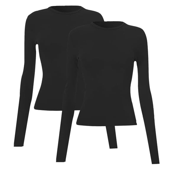 Vinsonshop 2pc Long Sleeve Shirts for Women Plain T Shirts for Women Basic Tops for Woman Basic Long Sleeve Shirts for Women Plain Long Sleeve Shirt Women Long Sleeve Undershirt I XS