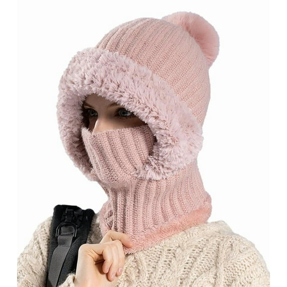 Vinsonshop 3 in 1 Beanie Hat for Women Ski Mask for Women Knit Balaclava Face Mask for Cold Weather Thermal Balaclava Winter Accessories for Women Winter Balaclava Light Pink M