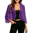 thumbnail image 1 of Vinsonshop 3/4 Sleeve Sheer Shrugs for Women Chiffon Bolero Open Front Lightweight Cropped Cardigan Top Dark Purple L, 1 of 6