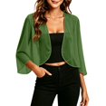 thumbnail image 1 of Vinsonshop 3/4 Sleeve Sheer Shrugs for Women Chiffon Bolero Open Front Lightweight Cropped Cardigan Top Green M, 1 of 6