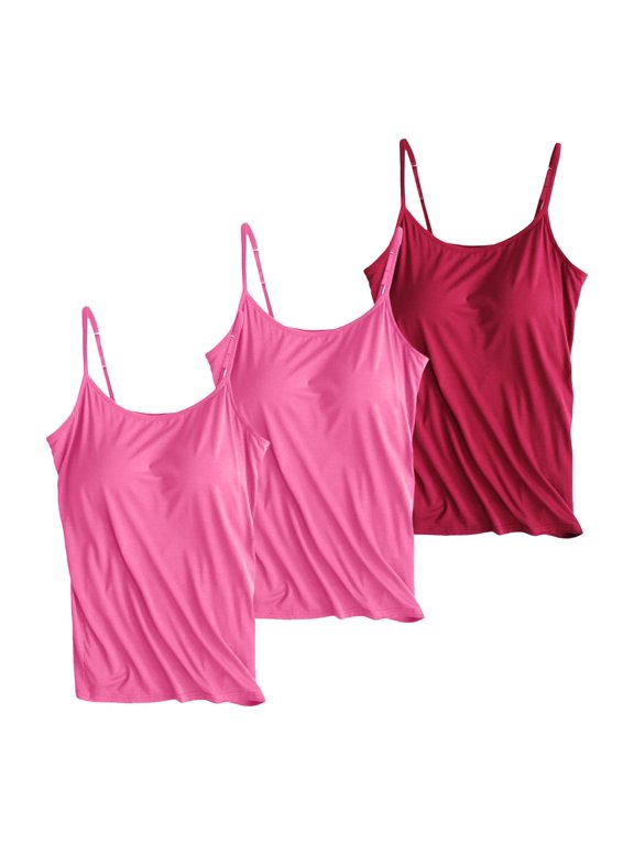 3 Pack Tank Top Built in Bra Padded Tank Tops Camisole Tops Cami Shirts Basic Tank Tops for Women Padded Cami Women Summer Outfits Navy XL