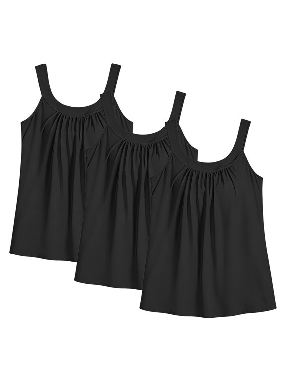 3 Pack tank with built in bra for women Flowy Gathered Neck Relaxed Fit Cami Scoop Neck Supportive Sleeveless Casual Summer Comfy Tops Multicolor 11 L