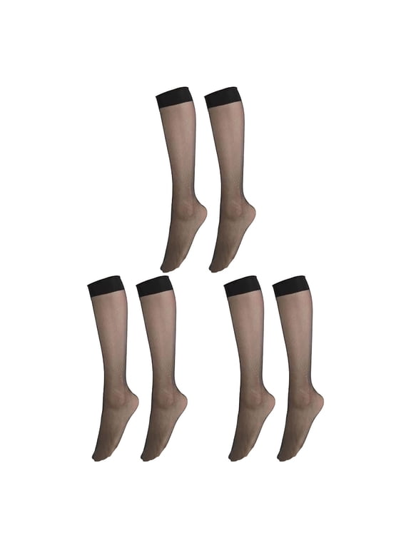3 Pairs Knee High Stockings for Women, Sheer Nylon Socks for Women Black