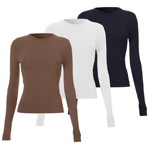Vinsonshop 3pc Crew Neck T Shirts for Women Basics Womens Clothing Fitted Shirts for Women Fitted Long Sleeve Tops for Women Long Sleeve Shirts for Women Basic Tops for Woman D M