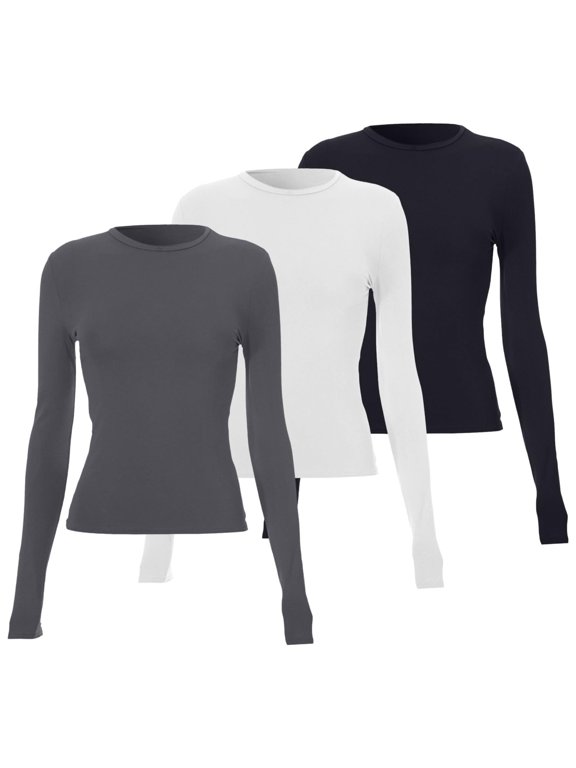 3pc Long Sleeve Shirts for Women Plain Long Sleeve Shirt Women Basics Womens Clothing Basic Tops for Woman Crew Neck Tops for Women Basic Long Sleeve Shirts for Women F L