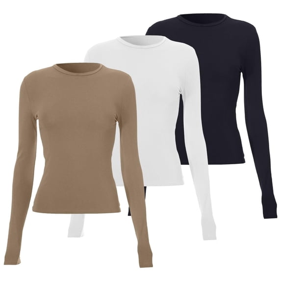 Vinsonshop 3pc Womens Long Sleeve Tops Basics Womens Clothing Fitted Long Sleeve Tops for Women Basic Long Sleeve Shirts for Women Basic Tops for Woman Fitted Shirts for Women E L